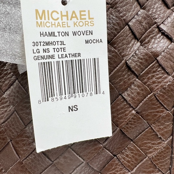 MICHAEL KORS HAMILTON LARGE HAMILTON WOVEN LEATHER LUGGAGE BROWN TOTE BAG NWT - Picture 5 of 12